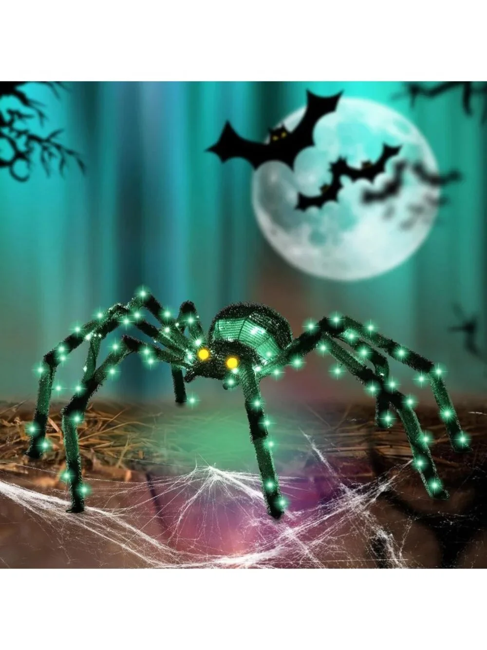 Giant 4.2Ft Light Up Spider Halloween Decoration with 90 LED Lights for Yard
